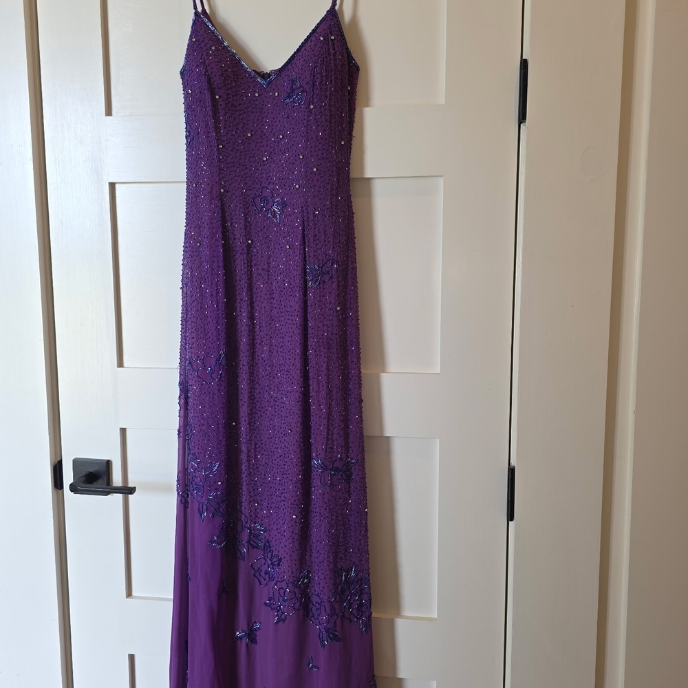 Glamorous Purple Maxi Dress with Beaded Details